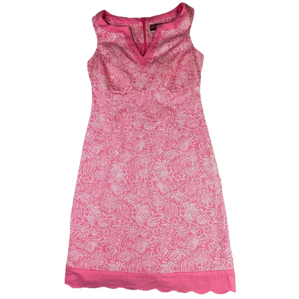 Vineyard Vines Eyelet Pink Pineapple Dress Size 2 Scalloped Hem Preppy Paisley‎